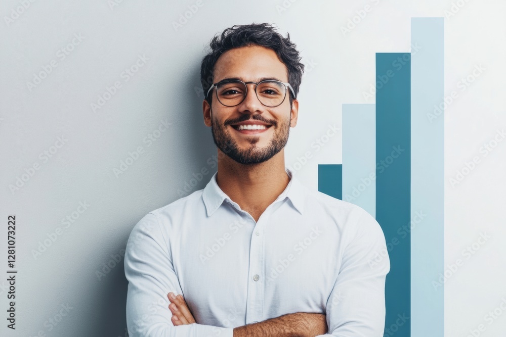 Fototapete Chart showcasing sales growth from low figures to exponential increase in a corporate setting with a professional individual. Generative AI