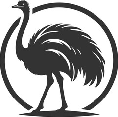 Ostrich standing still, facing forward animal silhouette vector