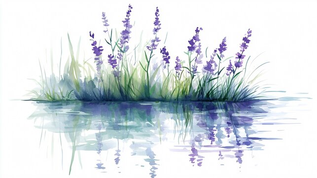 Enticing Purple Wildflowers Reflected on Water Surface