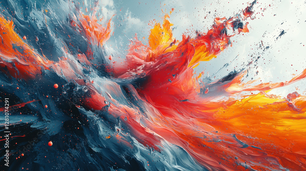 Poster dynamic splash of color creates a vibrant and chaotic abstract composition filled with energy and in