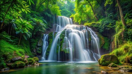 Obraz premium waterfall cascading gracefully in the midst of a lush forest, wilderness, natural beauty