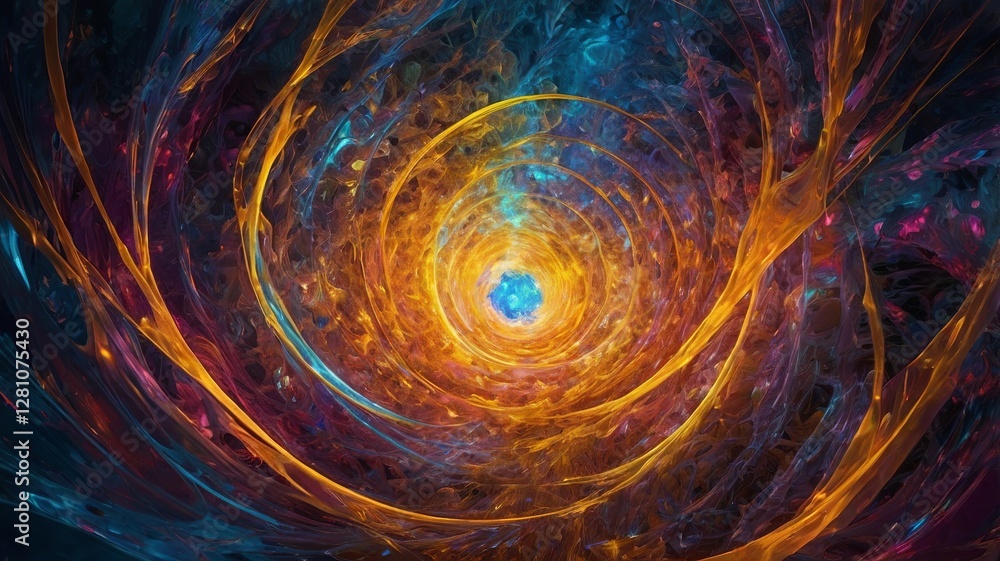 Poster vibrant abstract swirl with tunnel effect in blue orange and purple a mesmerizing symphony of light 