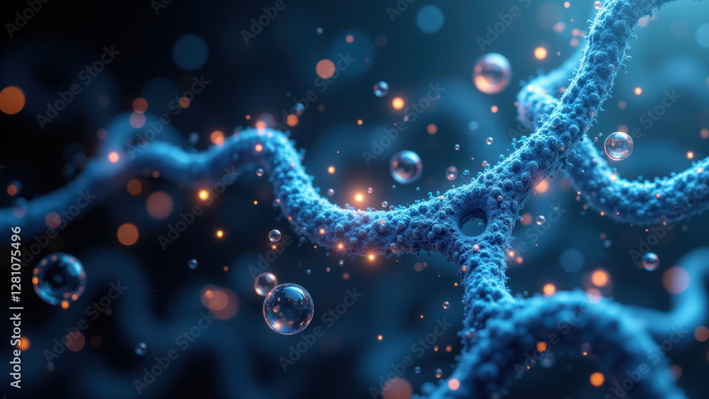 Poster an artistic representation of semaglutide molecule with a glowing effect.