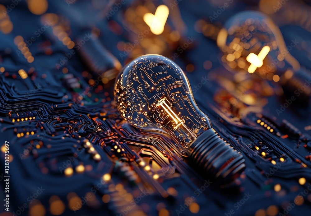 Aufkleber a radiant lightbulb surrounded by vibrant abstract patterns and lines set against a dark backdrop