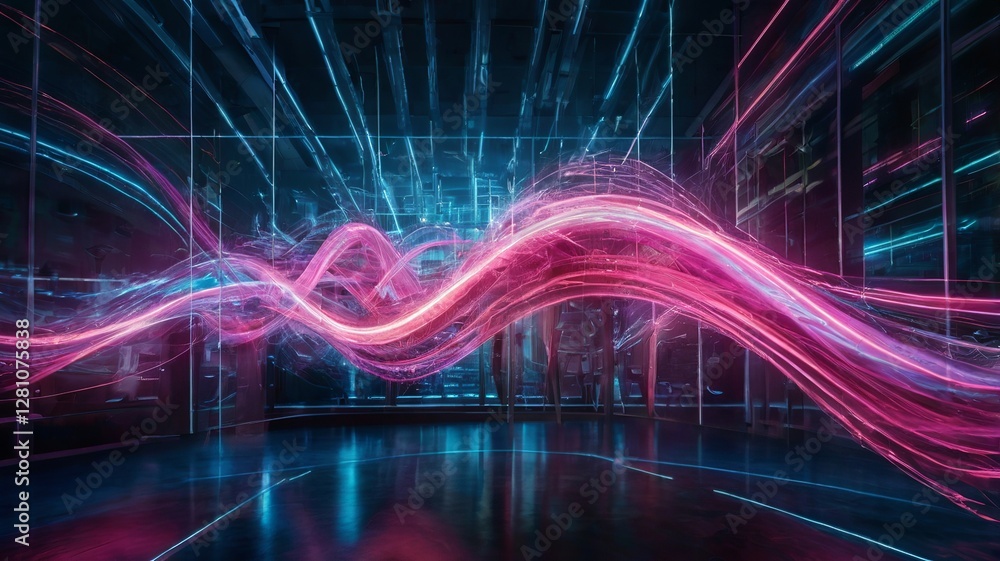 Aufkleber vibrant dynamic backdrop of modern tech wheels in blue and pink tones with glowing lines and geometr