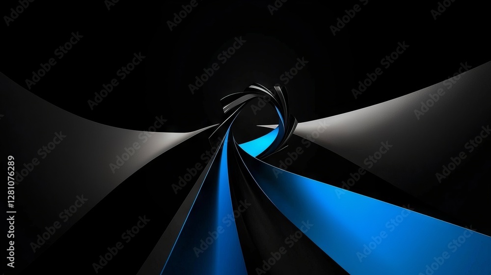 Poster a black background features streaks of blue light with bright, horizontal lines creating a high-spee