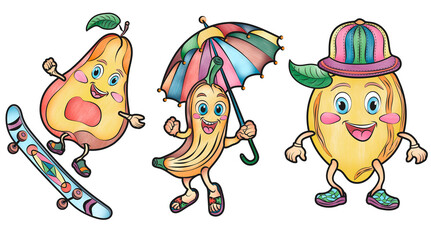 Beautiful cartoon fruits stickers for kids pear lemon banana