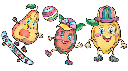 Beautiful cartoon fruits stickers for kids pear lemon kiwi