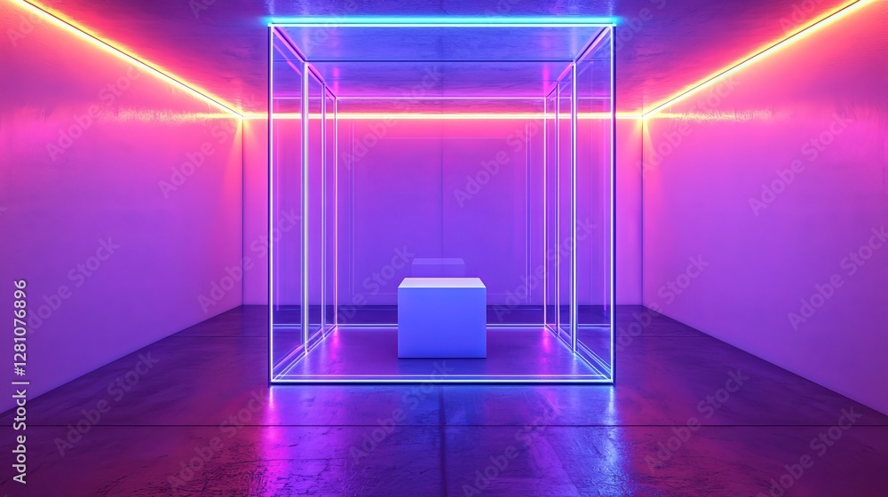 Poster minimalist 3d illustration of a pristine white filing system evolving into digital holograms, with f