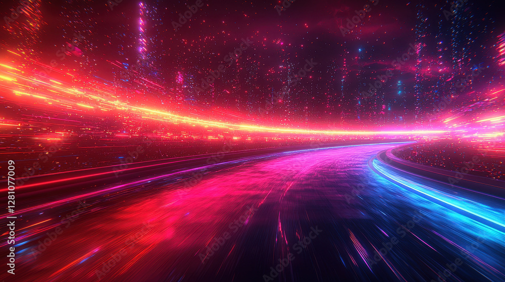 Poster futuristic motion burst with vibrant colors creating an energetic abstract effect in a digital lands