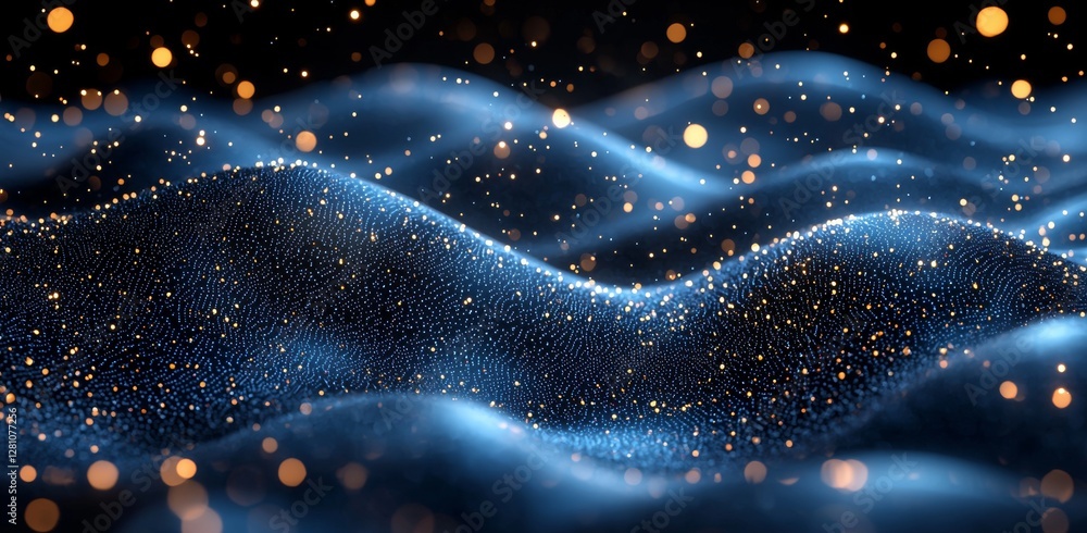 Poster an illustration of future technology featuring an abstract horizontal digital space with a hi-tech d