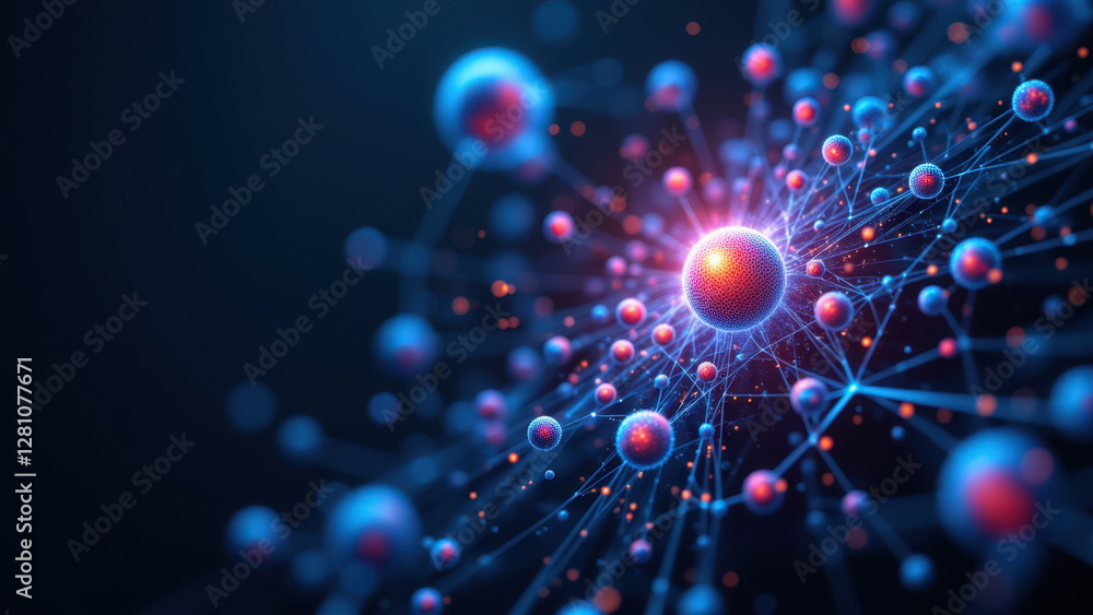Poster a visual representation of molecules interacting with a central molecule, symbolizing the mechanism 