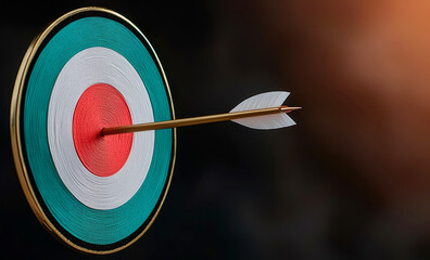 A dartboard featuring a red and white target with an arrow striking the bullseye, symbolizing precision and focus.