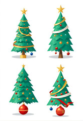 Vector Flat Wind Christmas Tree Pattern Christmas Color Ball Ribbon Element