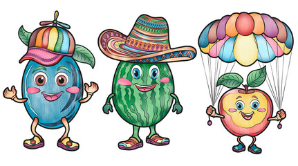 Beautiful cartoon fruits stickers for kids plum lemon watermelon