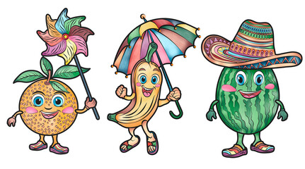 Beautiful cartoon fruits stickers for kids watermelon orange banana