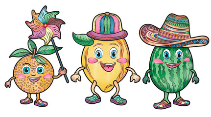 Beautiful cartoon fruits stickers for kids watermelon orange lemon