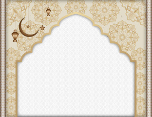 Floral texture Islamic banner background | Abstract vector background with multi pattern object, moon, star, lamp, shadow for Eid, Ramadan, Greeting, Flyer, Decoration with dark brown-golden color 