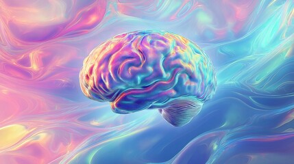 Vibrant digital representation of a brain surrounded by colorful abstract waves in a futuristic style