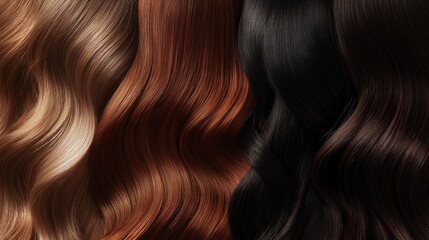 Fototapeta premium Different hair colors displayed in wavy strands showcasing a variety of textures and shades