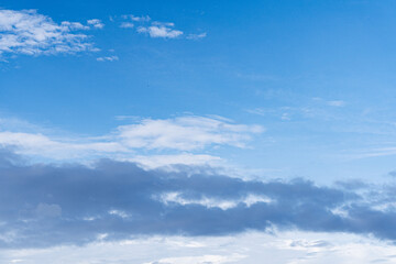 A bright blue sky with scattered clouds, creating a sense of openness and freedom.