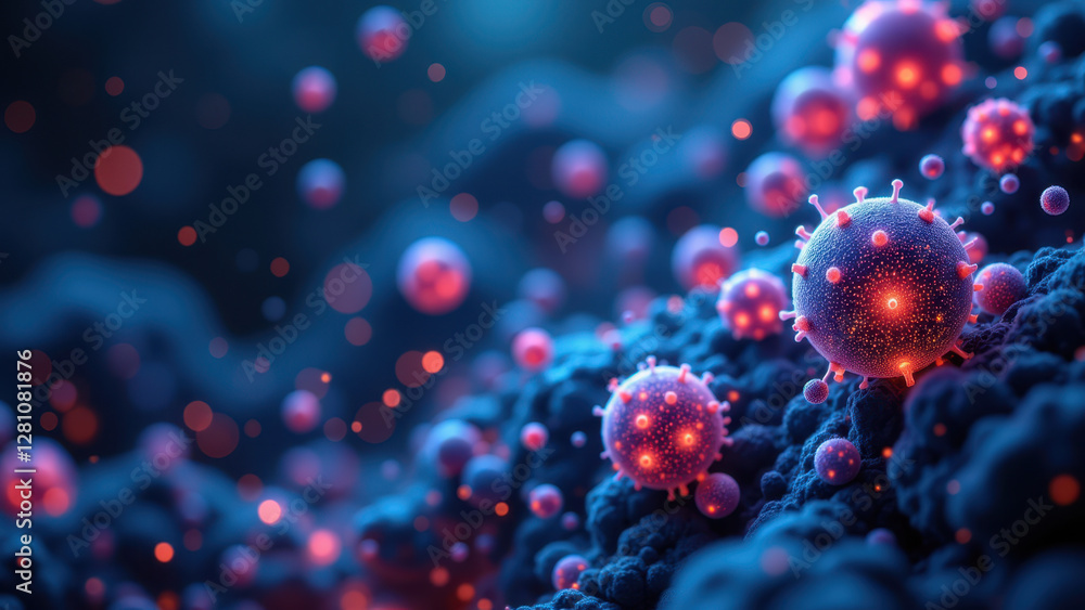 Poster a microscopic view of cells interacting with semaglutide particles.