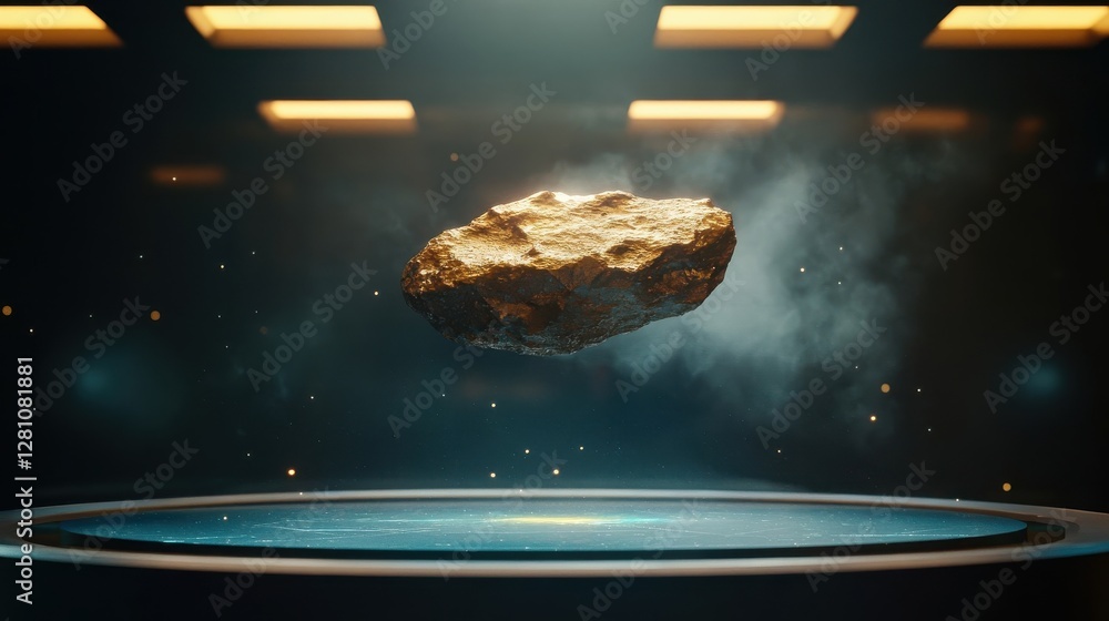 Poster a rocky asteroid floating in a spacelike environment on display