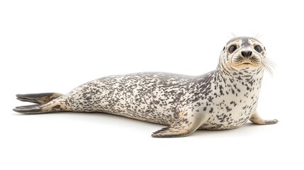 Cute Seal Lying Down on White Background in High-Definition Photograph