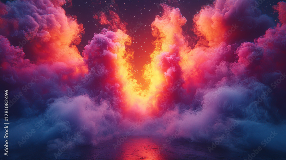 Poster surreal explosion of flowing ink and neon particles suspended in a dark cosmic void creates a captiv