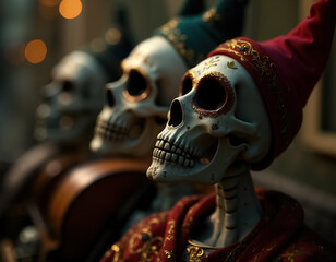 Colorful Dia de Muertos Sugar Skulls Celebrating Mexican Day of the Dead Tradition