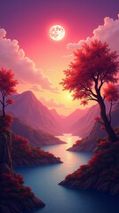 Stunning Phone Wallpaper Featuring Serene River and Vibrant Sunset Landscape
