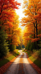 Beautiful Autumn Road Scenic Phone Wallpaper with Colorful Foliage