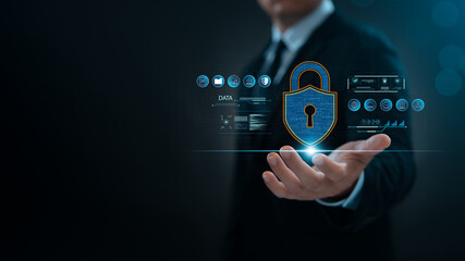 Cyber ​​Security, Firewalls, Internet Security, Data Protection Digital crime, businessman protects corporate data Company and personal information, network connection, digital internet technology.