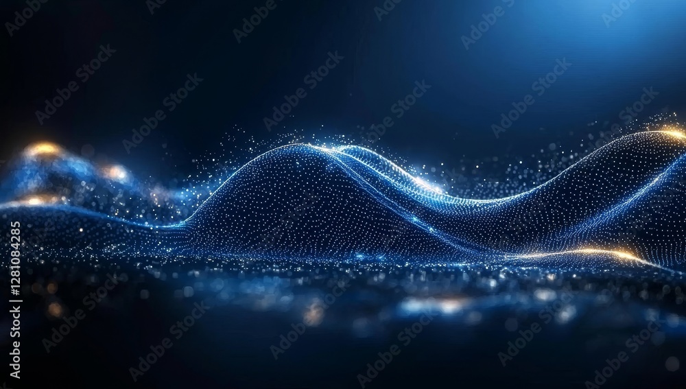 Poster glowing blue nodes form a minimalistic network, interconnected through high-tech digital connections