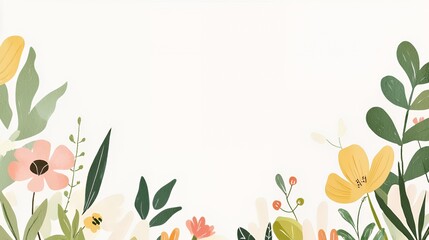 Fototapeta premium Pastel Floral Illustration with Yellow and Pink Flowers on White Background