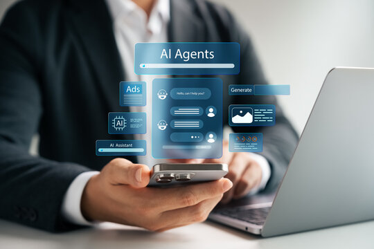 AI Agents and Assistants, Young Man Uses AI Agents on Smartphone to Manage Important Things in Life, The introduction of Artificial Intelligence and AI is enhancing human potential.