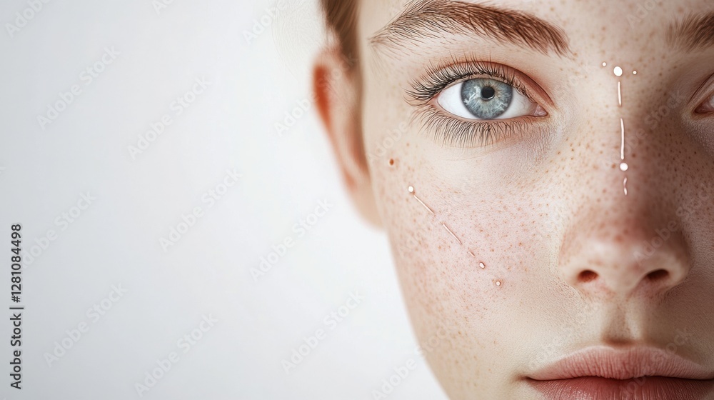 Poster precise botox injection points marked on a female face showcasing detailed anatomy and aesthetic pro