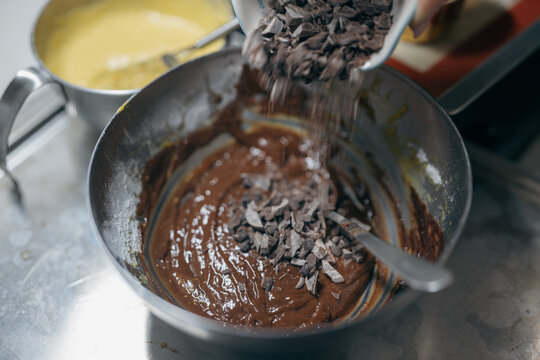 Home preparation of chocolate cakes and brownies using egg flour, chocolate chips, holiday activity, happiness, low sugar healthy lifestyle