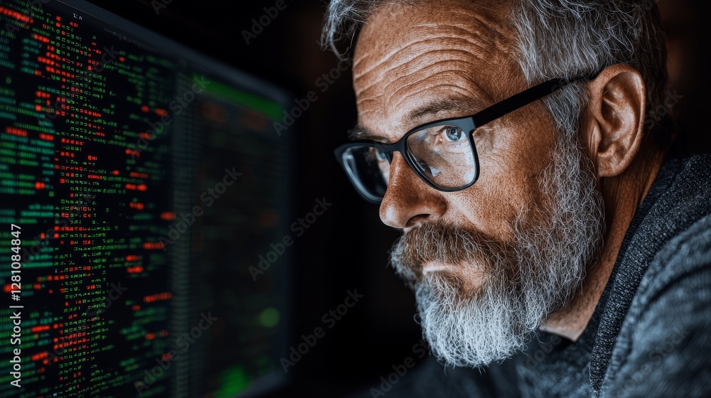 Poster a software developer and it technical support specialist, male, fixes service glitches by operating 