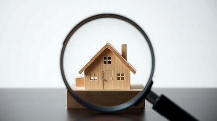 Magnifying Glass Focusing on a Miniature House Illustration for Real Estate and Home Design