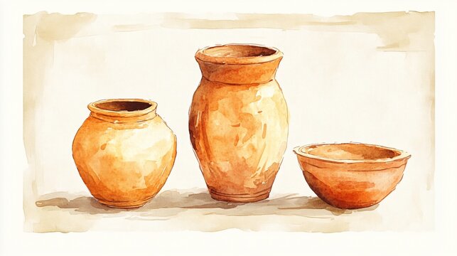 Rustic Terracotta Pots Watercolor Painting
