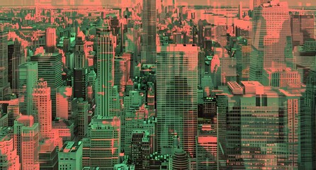 Fototapeta premium a cityscape photo of manhattan city in the autumn sunset