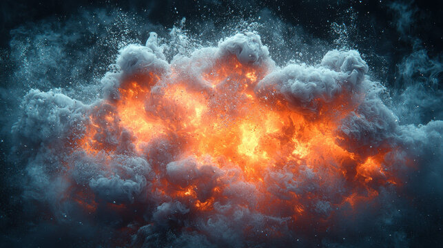 Abstract explosion of textures showcasing blending of liquid, smoke, and shattered glass effects in intricate detail under dramatic lighting