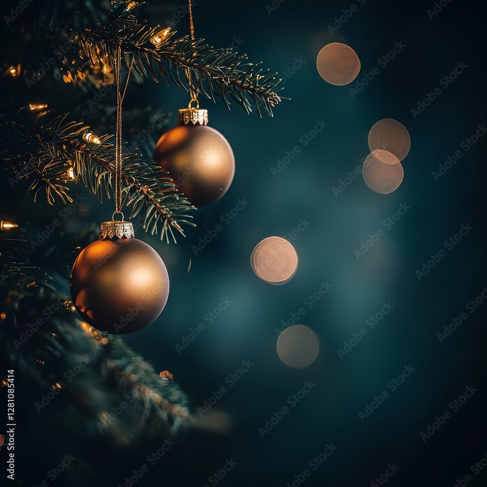 Poster christmas tree lights with a vintage color scheme, captured in bokeh on a black backdrop.
