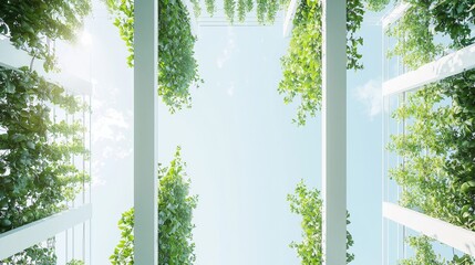 Fototapeta premium A cutting-edge farm featuring automated irrigation and lush vegetation. This advanced agricultural system displays rows of thriving plants under bright lights, highlighting sustainability and