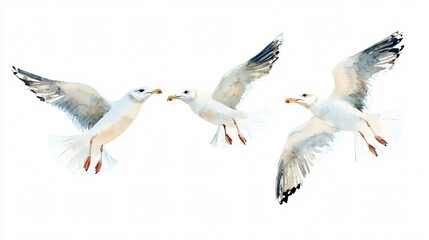 Obraz premium Majestic Seagulls Soaring Through Clear Blue Sky