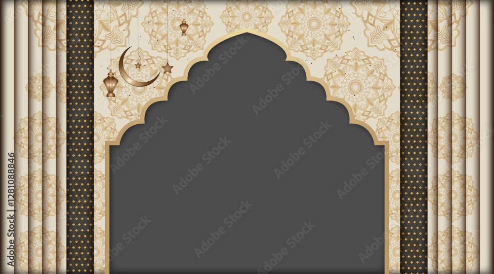 Poster floral texture islamic banner background | abstract vector background with multi pattern object, moo