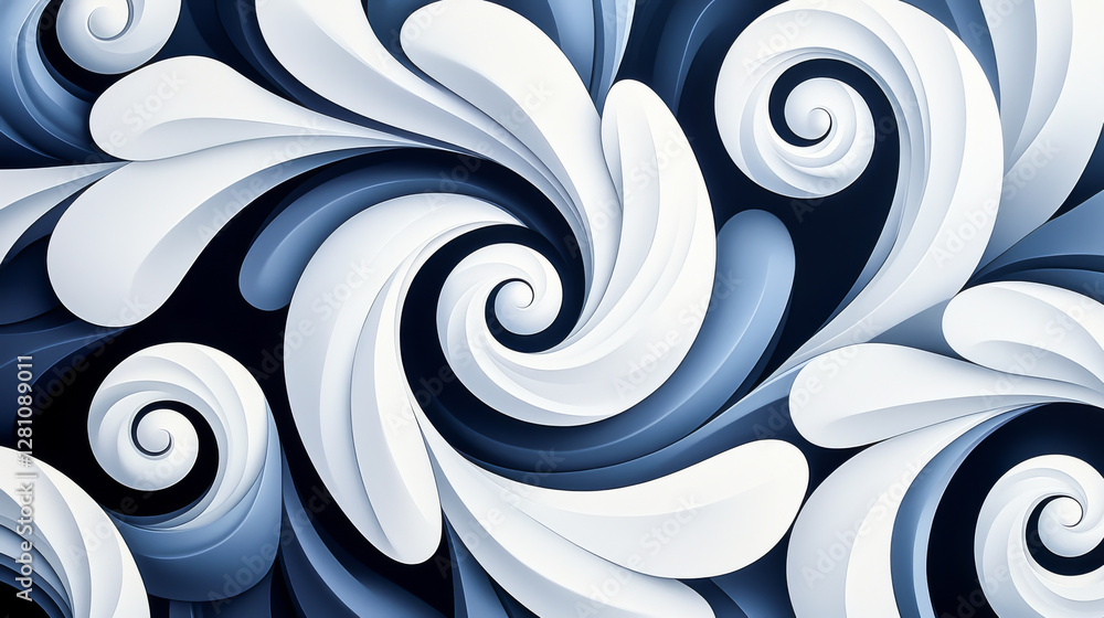 Poster intricate swirls of blue and white create a mesmerizing abstract design for backgrounds.