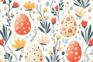 Easter eggs flowers seamless pattern
