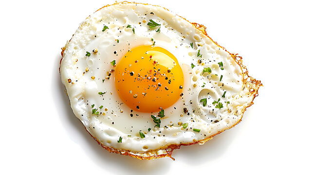 top view of fried egg isolated on white background